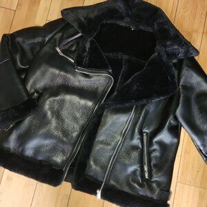 Faux Fur and leather aviator coat